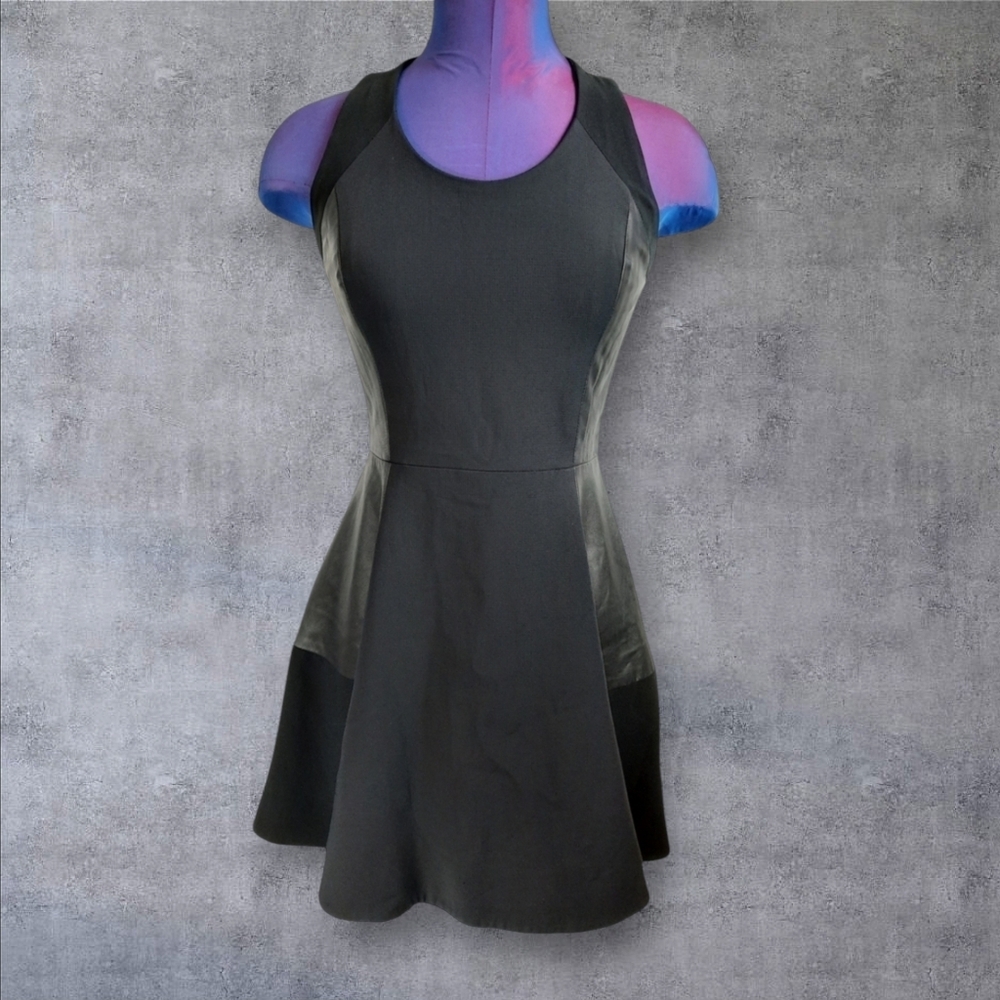 Rag & Bone Women's Black Montrose Sleeveless Dress Leather Lambskin Panels Sz 0